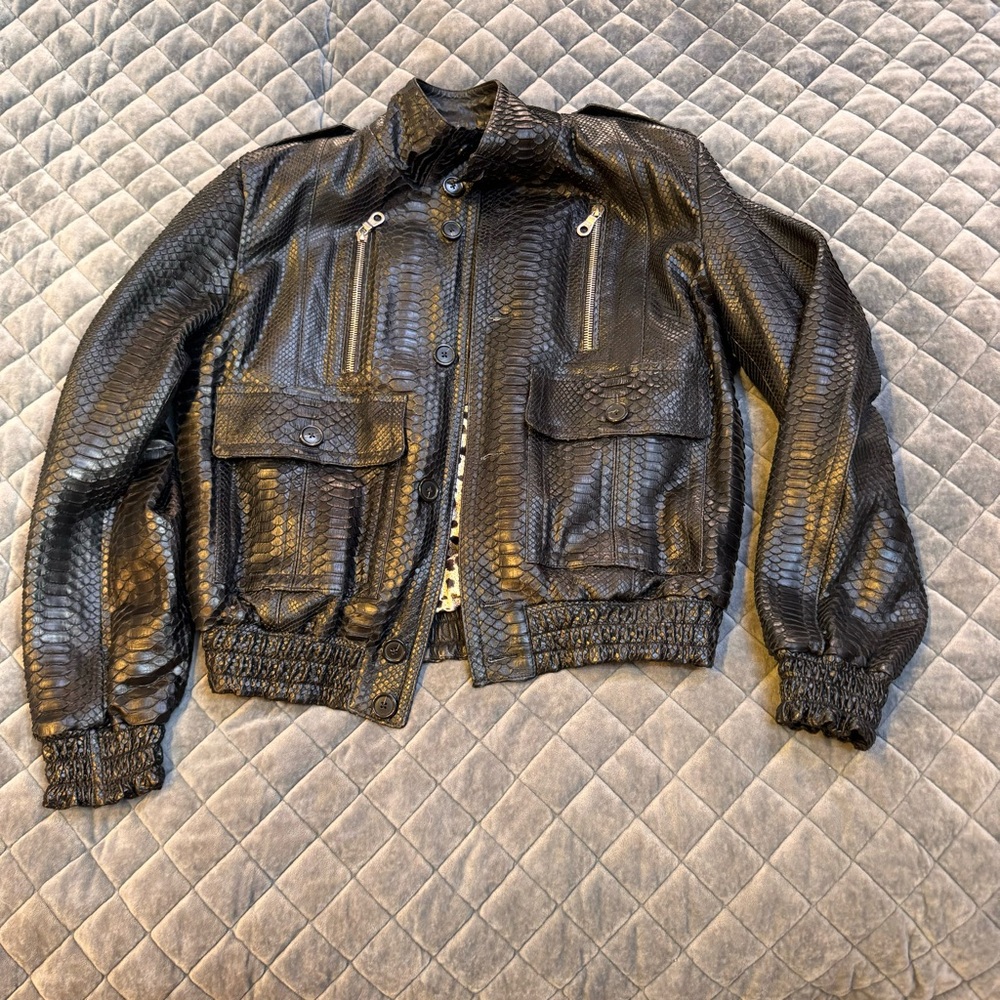 Black Snakeskin Leather Jacket - Picture 4 of 10